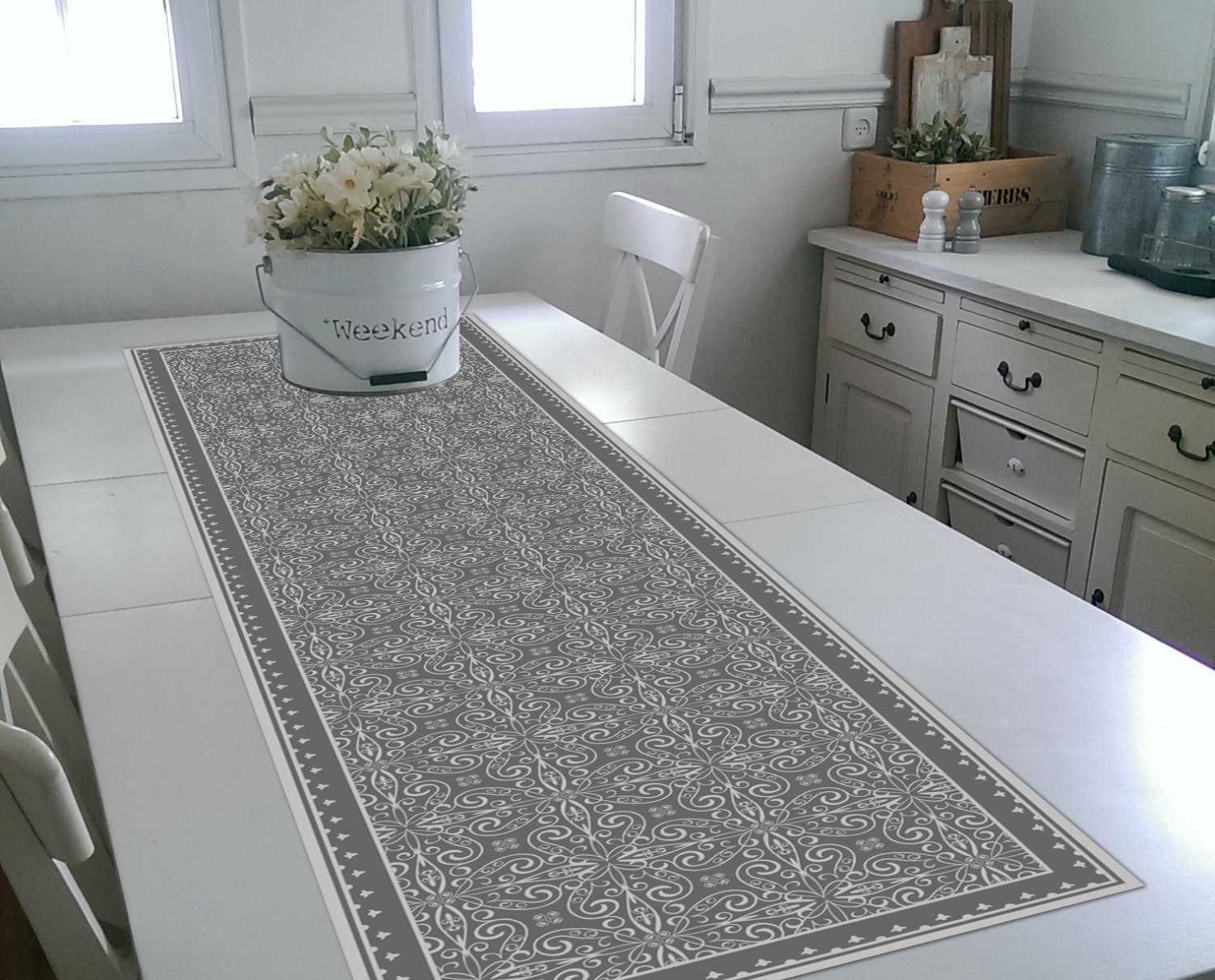 Free Shipping Gray Table Runner Wedding Table Runner Geometric Design 