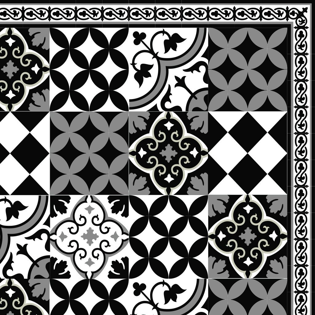 STOCKHOLM Art Mat, White/black Vinyl Protective Mat, Tile Design